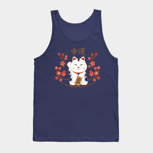 Maneki-neko cat with good luck kanji Tank Top by Nartissima